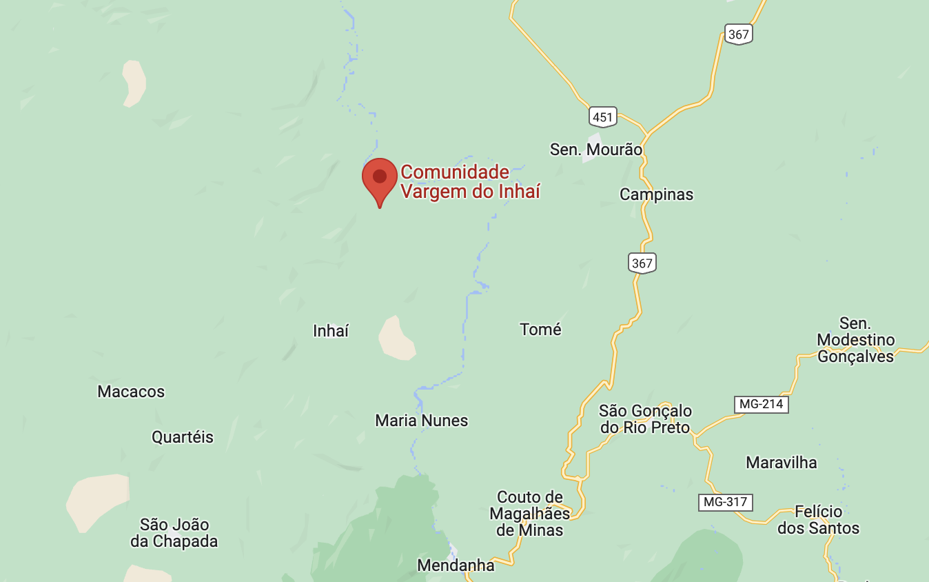 Mapa da localização da Comunidade Vargem do Inhaí (MG)