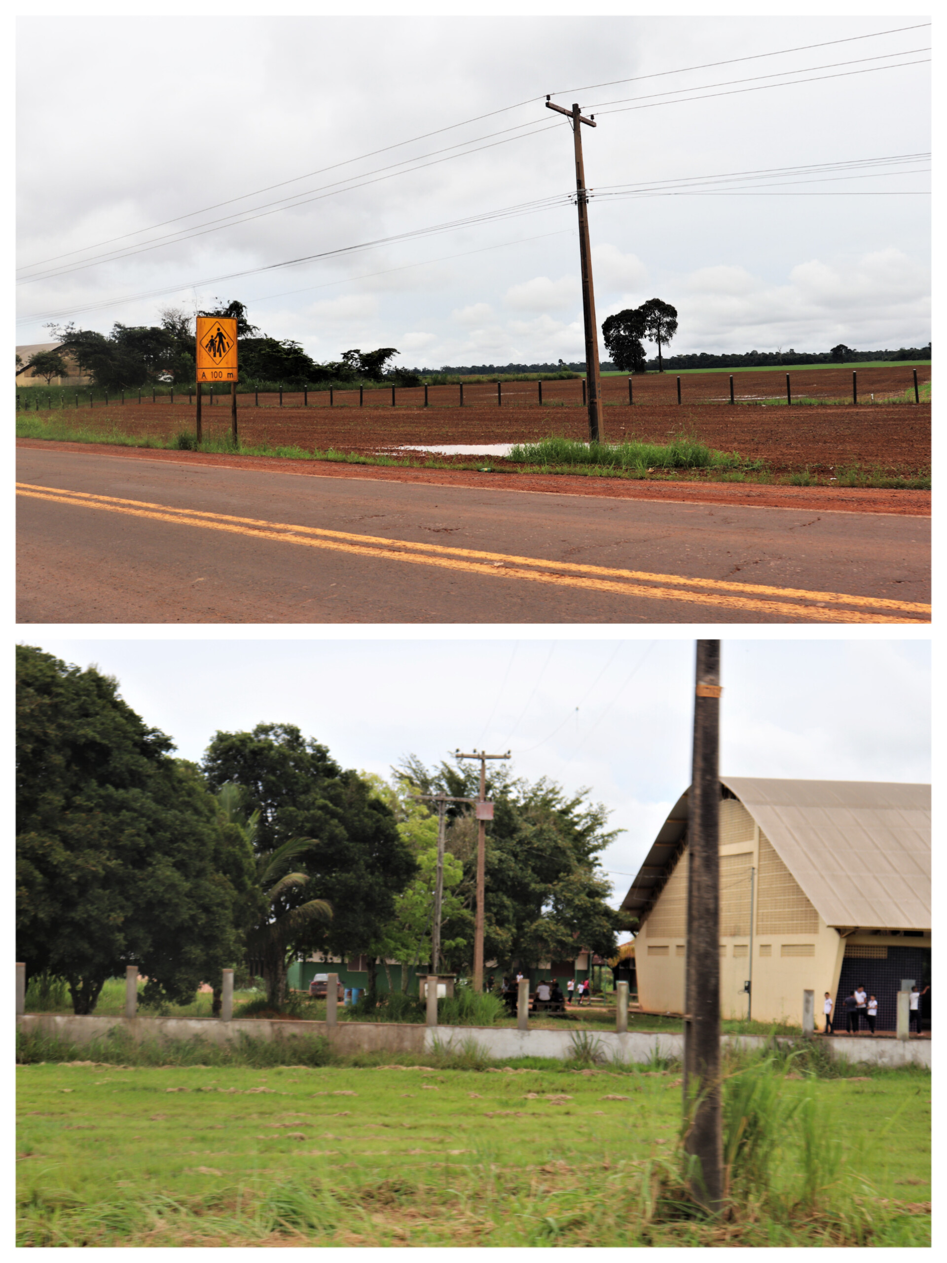  Foi constato pelo CNDH que a plantação fica a menos de 100m da escola, como indica placa de sinalização. Foto: Lanna Ramos 