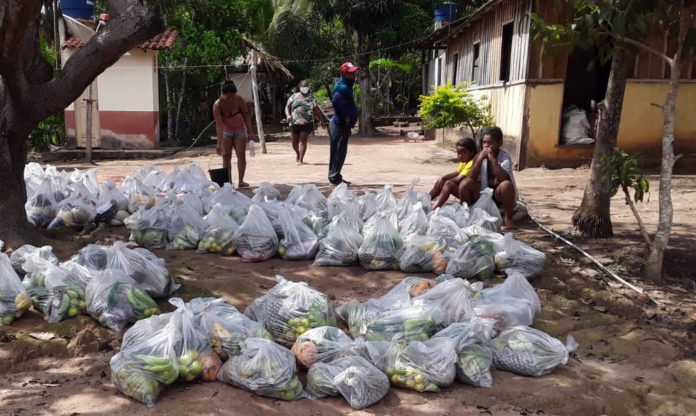No Quilombo Bom Jardim, 80 cestas agroecológicas foram entregues; frutas, legumes e produtos regionais fazem parte do material